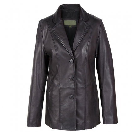 Women's Classic Three-Button Longline Leather Coat