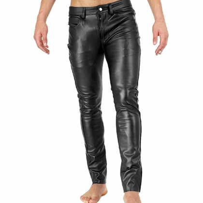 Men's Slim Tapered Leather Trousers