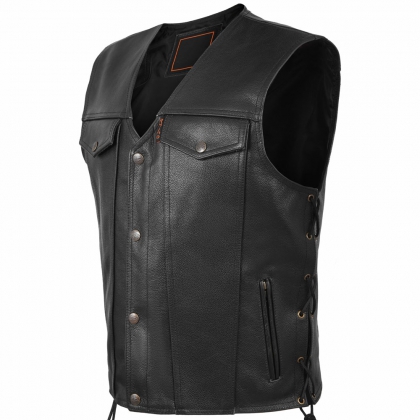 Men's Lace-Up Side Snap-Front Leather Vest