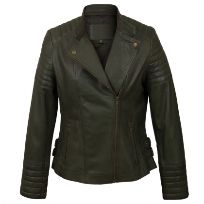 Women’s Dark Green Leather Biker Jacket