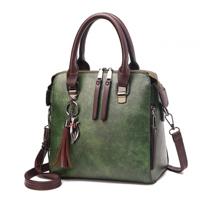 Green Vintage-Wash Leather Handbag
