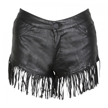 Women's Fringe Hem Leather Shorts