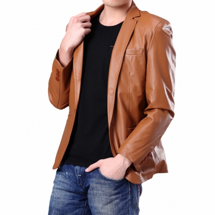 Men’s Cognac Leather Blazer