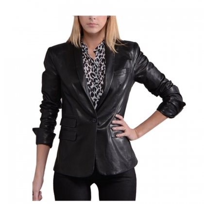 Women's Tailored Single-Button Leather Blazer
