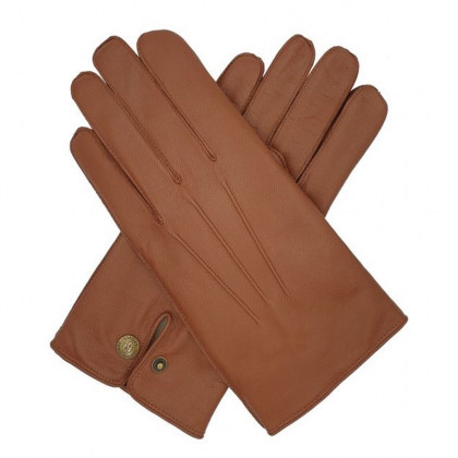 Men's Tan Snap-Strap Leather Gloves