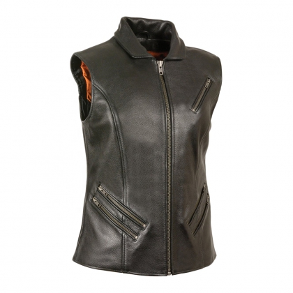 Women's Zip-Front Moto Leather Vest