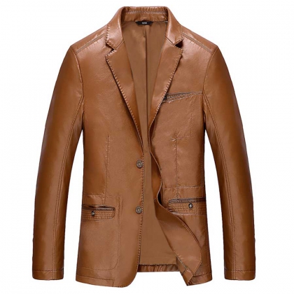 Men’s Tan Leather Blazer