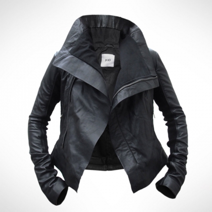 Women’s Black Leather Draped Moto Jacket