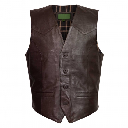 Men's Brown Button-Front Western Leather Vest