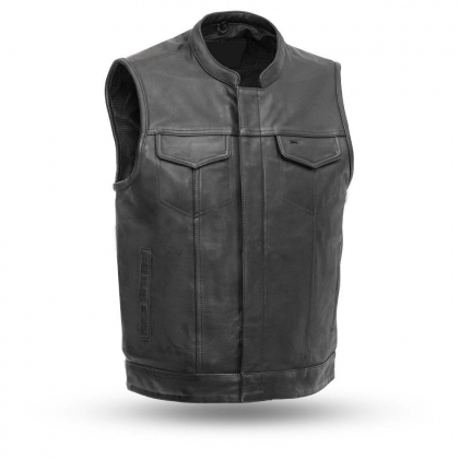 Men's Club Style Collarless Leather Vest
