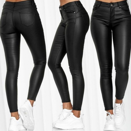 Women's High-Waist Coated Skinny Pants