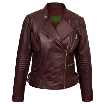 Women’s Burgundy Leather Biker Jacket