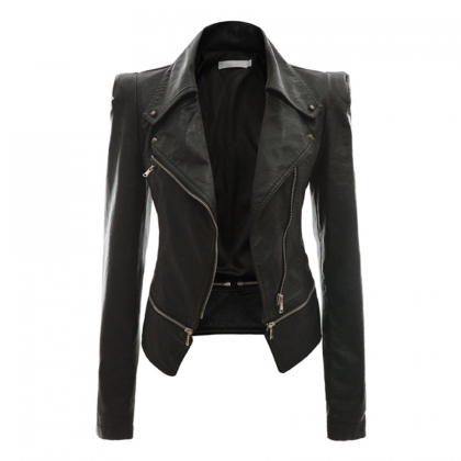 Women’s Black Leather Moto Jacket