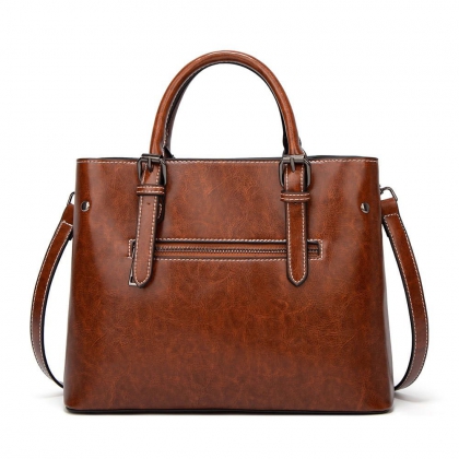 Brown Belted-Strap Leather Handbag