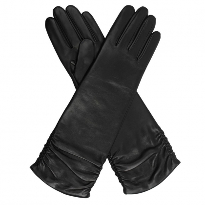 Women's Long Ruched Leather Gloves