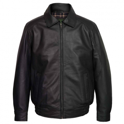 Classic Black Leather Bomber Jacket
