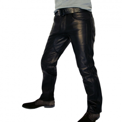 Men's Classic Fit Leather Pants with Belt