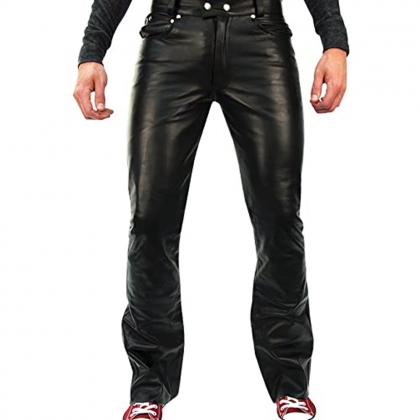 Men's Classic Snap-Front Leather Pants