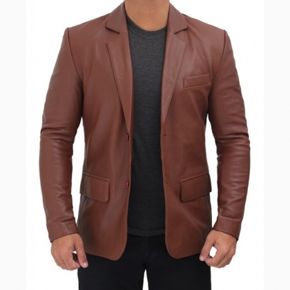 Men’s Brown Leather Tailored Blazer