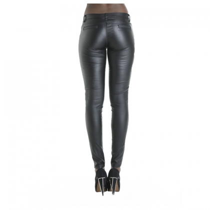 Women's Skinny Fit Leather Pants with Zip Pockets