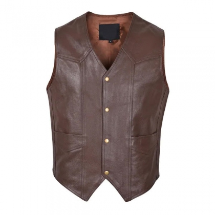 Men's Brown Western Style Leather Vesters