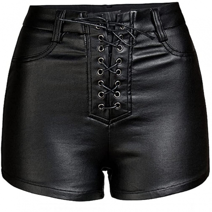 Women's Lace-Up Front Leather Shorts