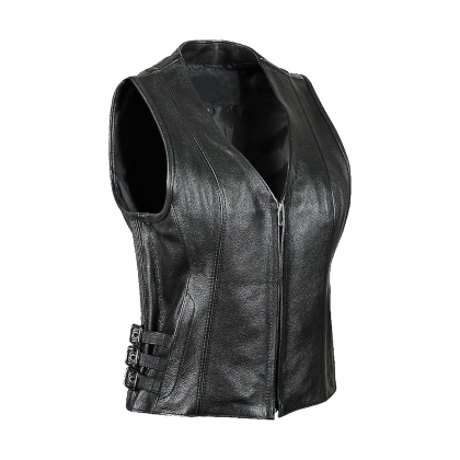 Women's Buckle Side Zip-Front Leather Vest