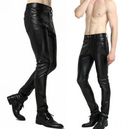 Men's Skinny Fit Leather Pants
