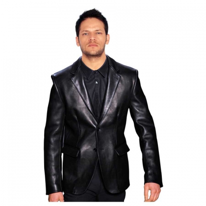 Men’s Black Leather Blazer
