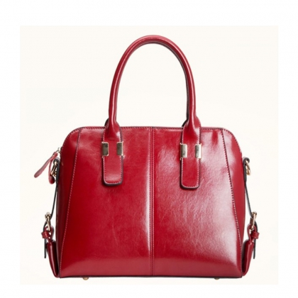 Red Structured Leather Handba