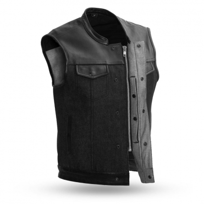 Men's Denim & Leather Hybrid Biker Vest