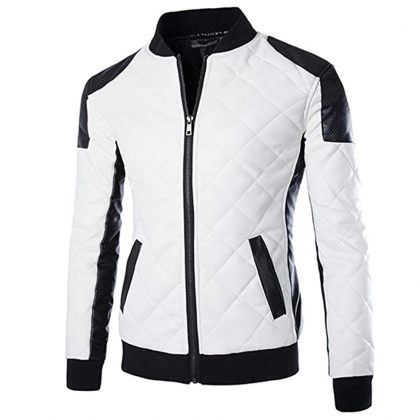 White Quilted Leather Bomber Jacket
