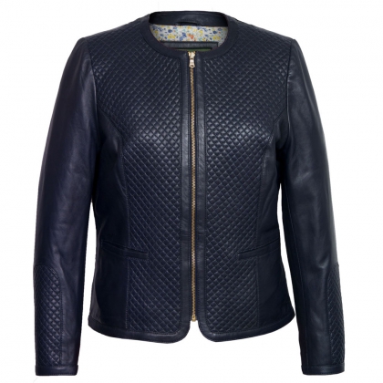 Women’s Navy Blue Quilted Leather Jacket