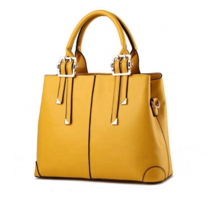 Yellow Buckle-Strap Leather Handbag