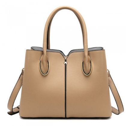 Camel Ring-Detail Leather Handbag