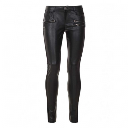 Women's Zip-Pocket Skinny Leather Pants