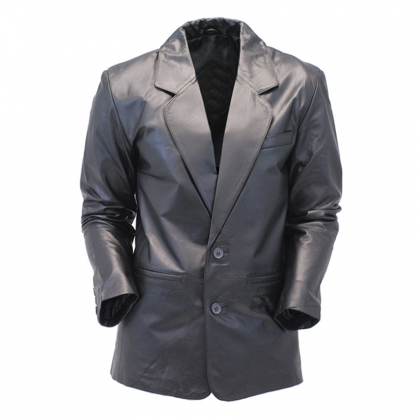 Men’s Black Leather Double-Breasted Blazer
