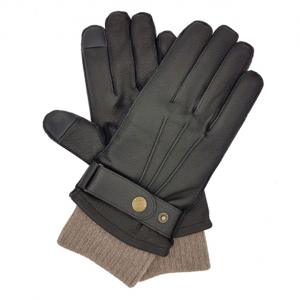 Men's Knit-Cuff Touchscreen Leather Gloves