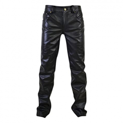 Men's Classic Straight Fit Leather Pants
