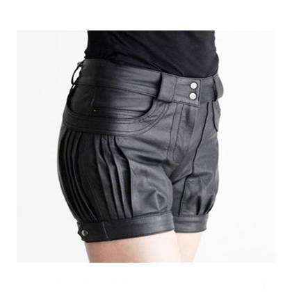 Women's Pleated Balloon Leather Shorts