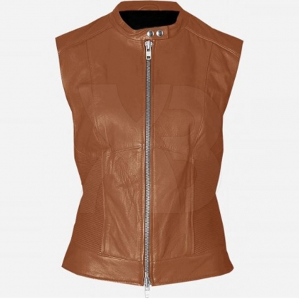 Men's Tan Zip-Front Leather Vest