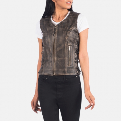 Women's Distressed Lace-Up Leather Vest