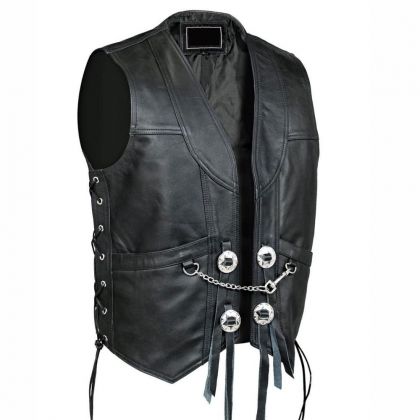 Men's Concho Chain Lace-Up Leather Vest