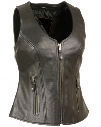 Women's Scoop Neck Zip-Front Leather Vest