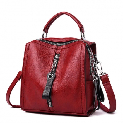 Red Boxy Zip-Front Handbag